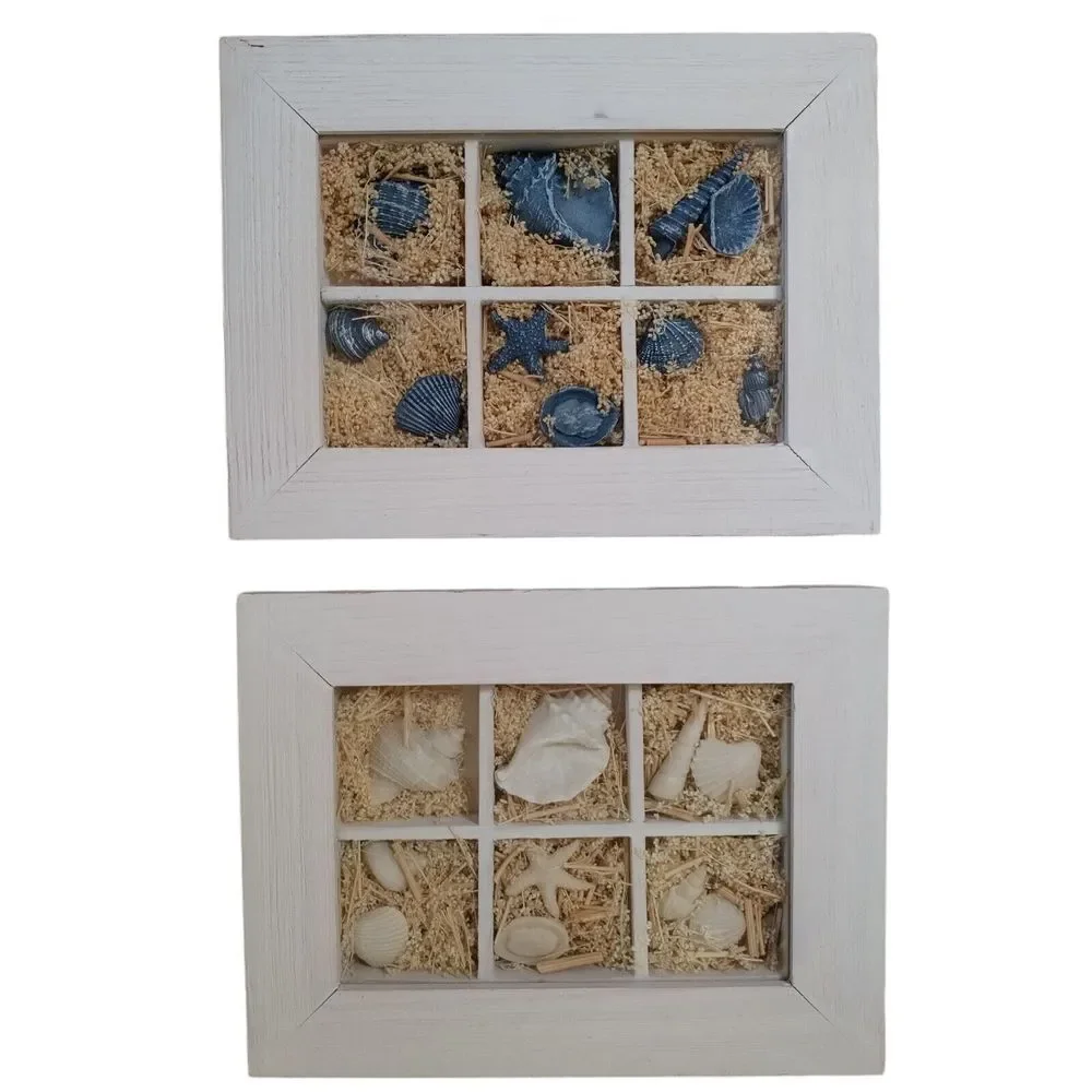 2003 Michael Alan Designs‎ Seaside Seashell Starfish White Blue Diarama Set Of 2